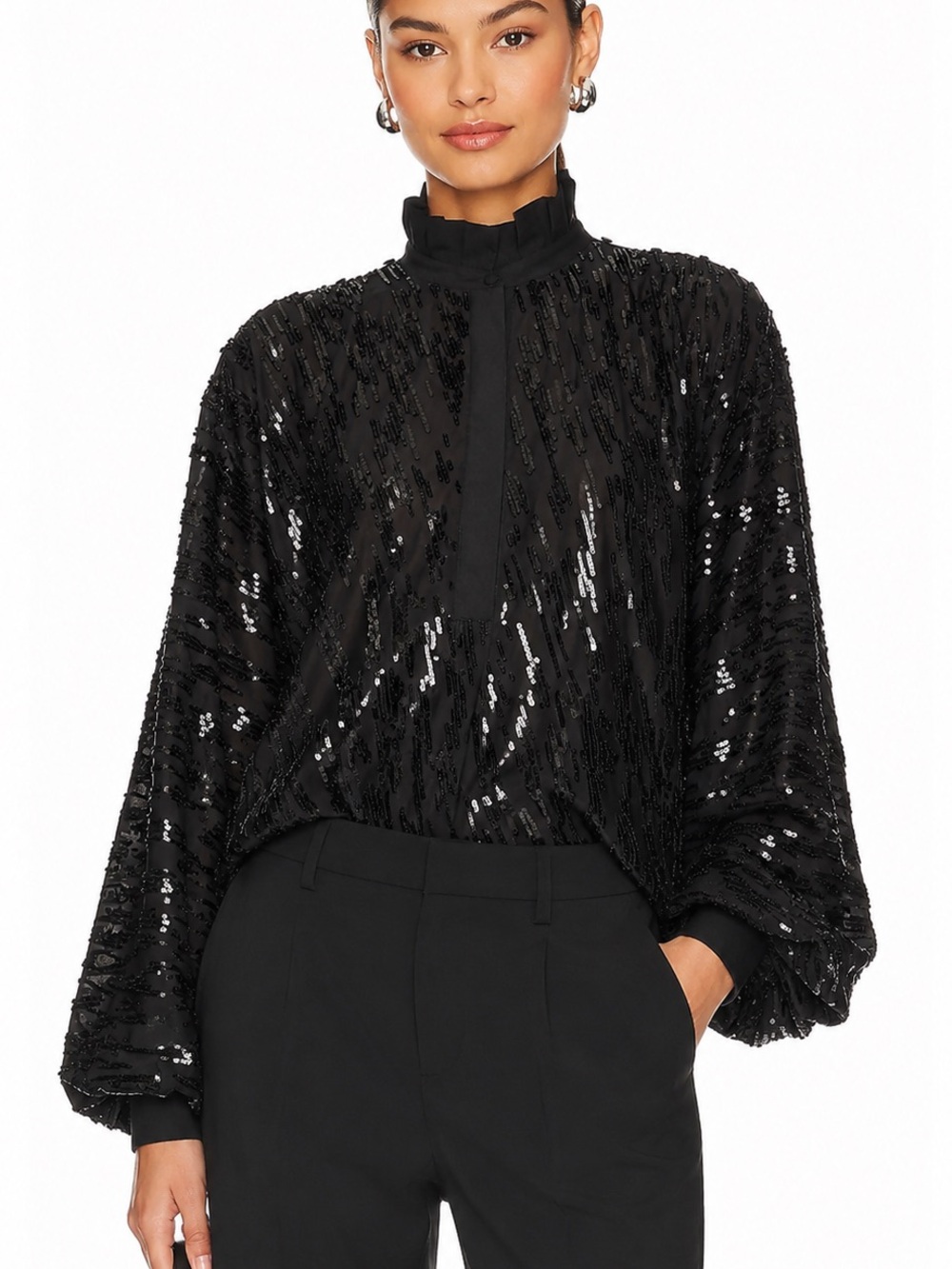 Retrofete Zoe Sequined Long-Sleeve Blouse